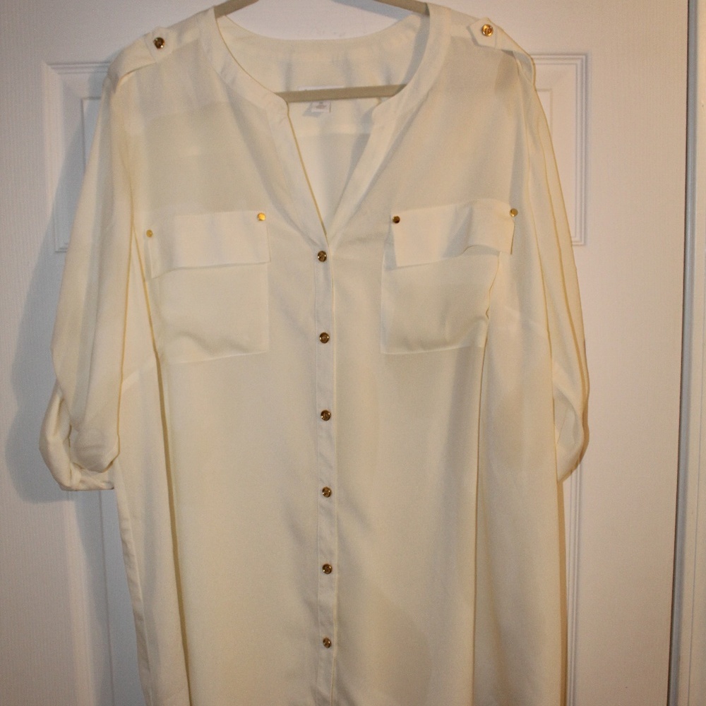 NWOT -3X Charter Club Woman Roll-tab Sleeve Blouse